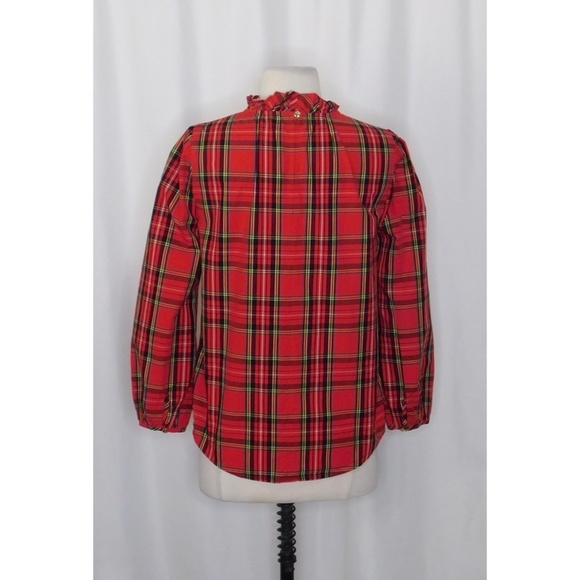 J. CREW Red Tartan Plaid Ruffle Top Blouse Holidays Festive Preppy X-Small - Picture 7 of 11